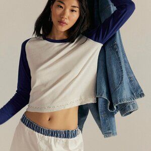 NWT Free People Deja Vu Long Sleeve in White/ Navy Combo